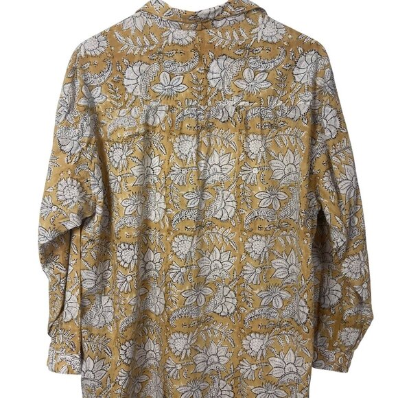 Uqnatu Floral Shirt Dress Womens Small Mustard Yellow Cotton Lightweight Beachy - Picture 7 of 9